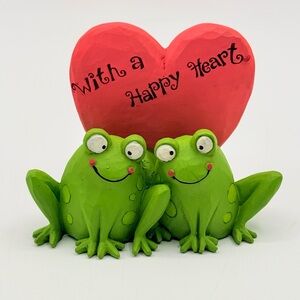 Blossom Bucket Frog Couple Figurine “With a Happy Heart” Key Ledbetter. NWOT